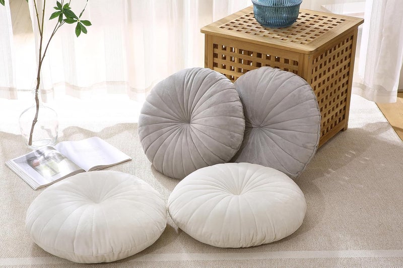 Volple Floor Pillow Meditation Cushion Round Large Floor Pillows Seating for Adults, Velvet Thick Floor Cushions for Yoga Living Room Balcony Outdoor Tatami 18inches（Grey） - Image 5